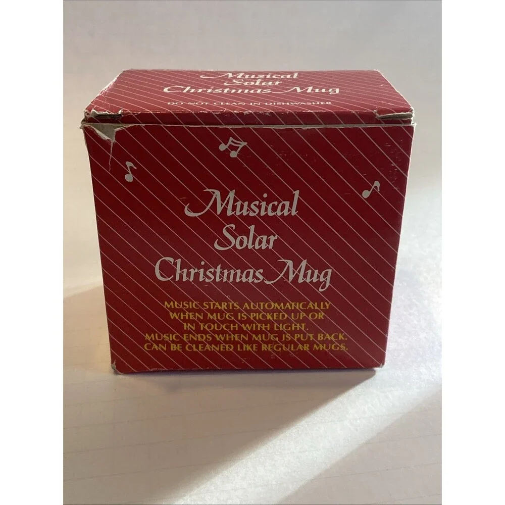 Vintage Christmas Solar Activated Coffee Cup Mug Musical Large Bell Graphic Box